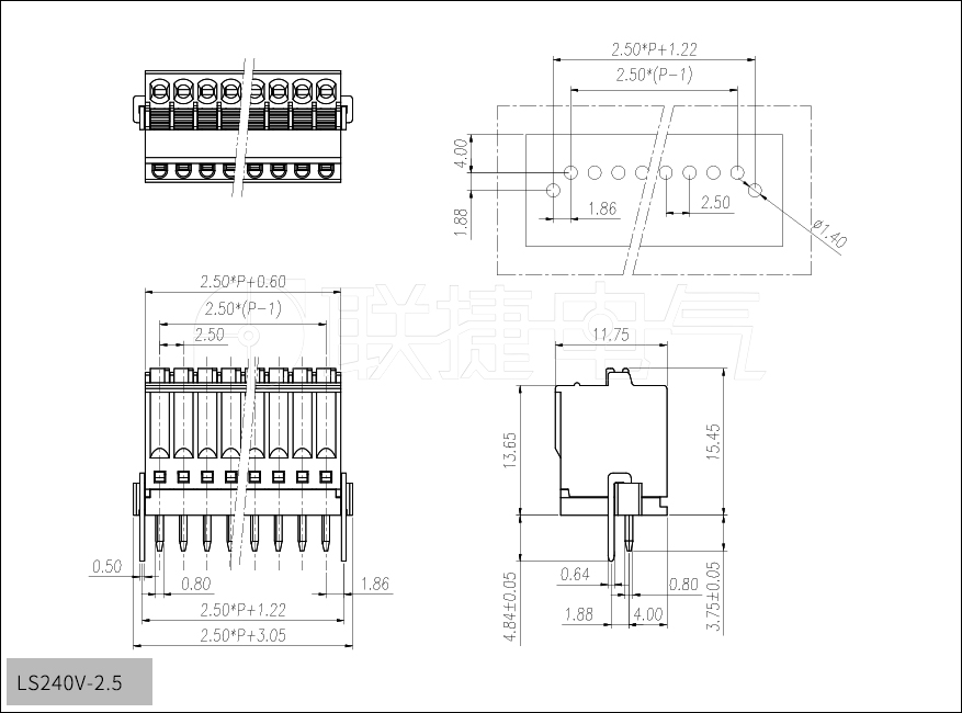 上海联捷LS240V-2.5直针小间距快速PCB焊接端子一体式快速直插