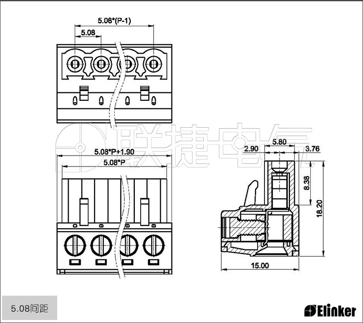 上海联捷电气YL1-5.08镀金插拔式接线端子